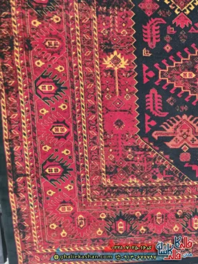 فرش سنتی 700 شانه طرح نیکی رنگ سرمه ای کاشان حاشیه
