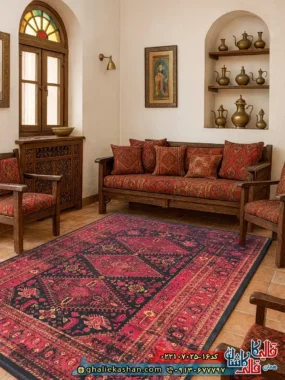 فرش سنتی  700 شانه طرح نیکی رنگ سرمه ای کاشان