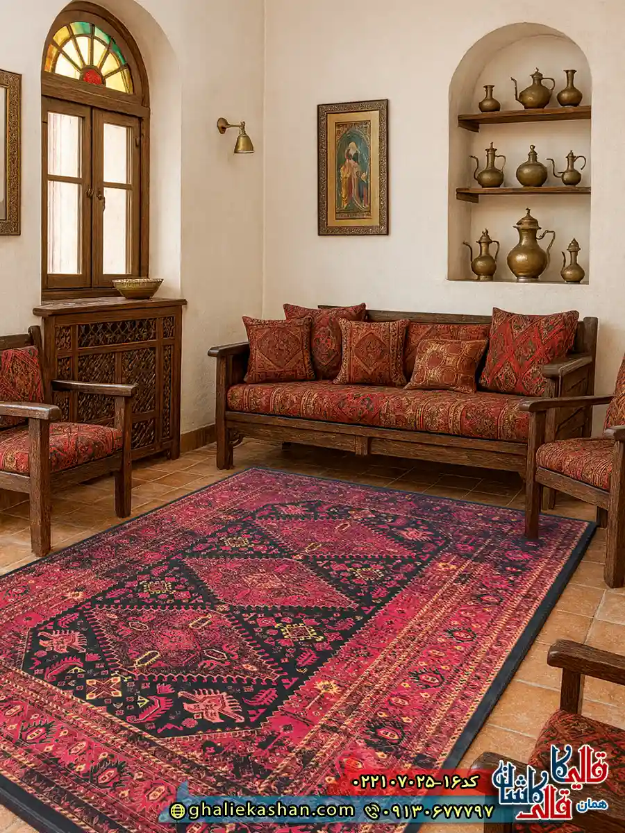 فرش سنتی 700 شانه طرح نیکی رنگ سرمه ای کاشان دکوراسیون فرش سنتی 700 شانه طرح نیکی رنگ سرمه ای کاشان دکوراسیون