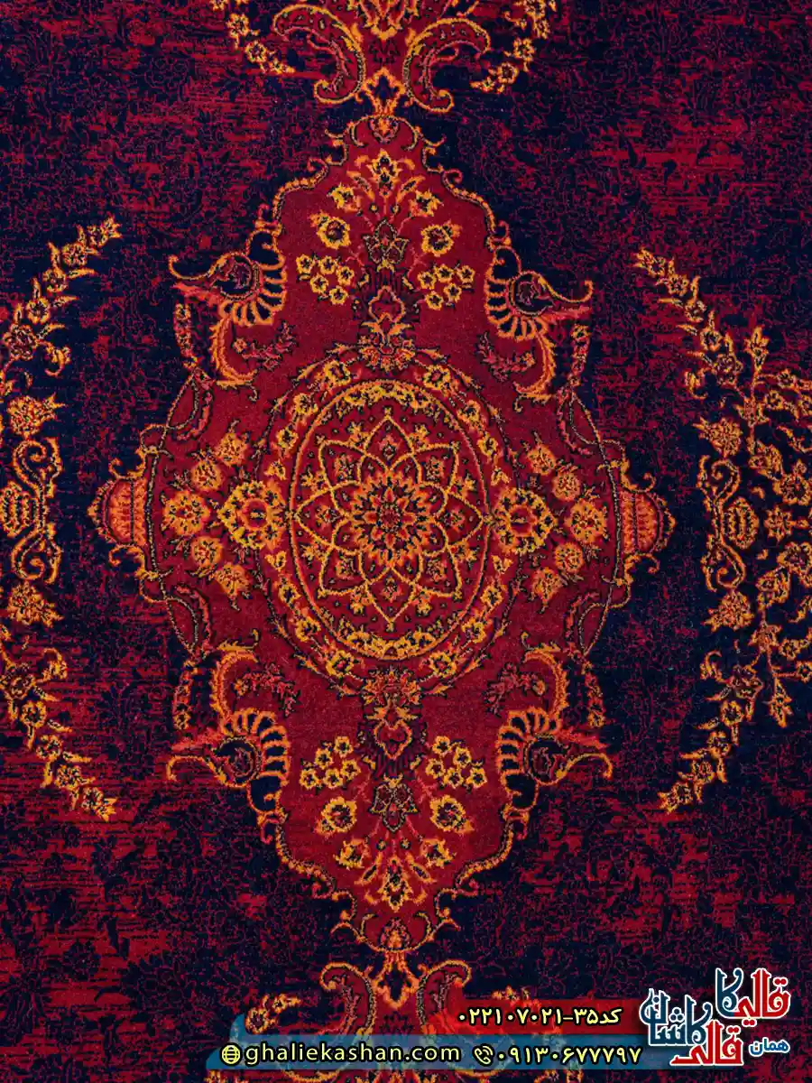 فرش سنتی 700 شانه طرح هیرو رنگ قرمز لاکی کاشان نزدیک