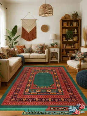 فرش سنتی 700 شانه طرح پاچیرا رنگ سبز کاشان