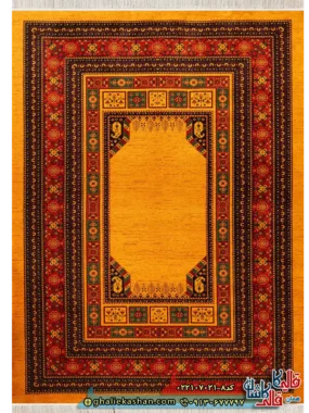 فرش سنتی 700 شانه طرح پاچیرا رنگ طلایی کاشان اصلی
