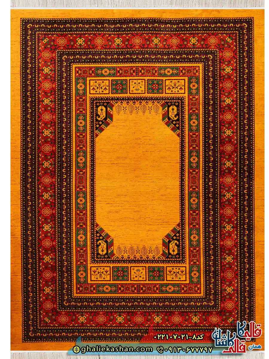 فرش سنتی 700 شانه طرح پاچیرا رنگ طلایی کاشان اصلی