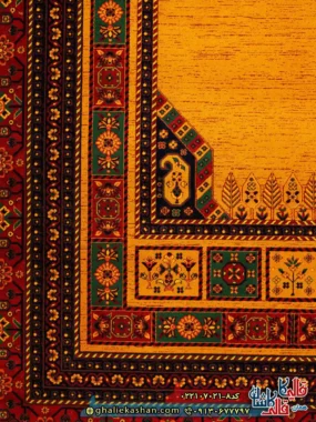 فرش سنتی 700 شانه طرح پاچیرا رنگ طلایی کاشان حاشیه