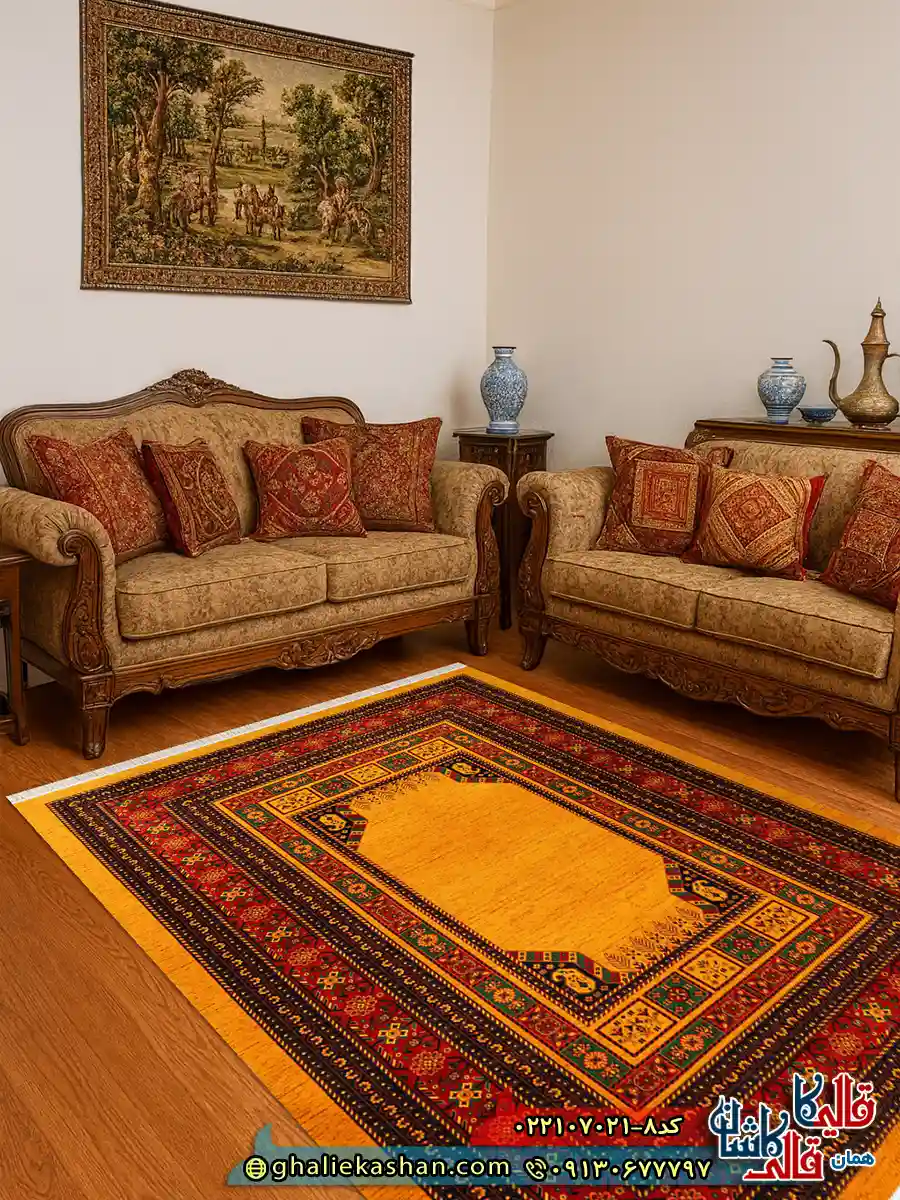 فرش سنتی 700 شانه طرح پاچیرا رنگ طلایی کاشان دکوراسیون فرش سنتی 700 شانه طرح پاچیرا رنگ طلایی کاشان دکوراسیون