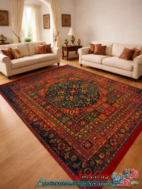فرش سنتی 700 شانه طرح ژولیت رنگ قرمز لاکی کاشان