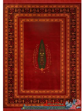 فرش سنتی 700 شانه طرح یوکا رنگ قرمز لاکی کاشان اصلی