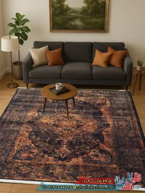 فرش سنتی وینتیج 1000 شانه طرح گوشواره زمینه قهوه ای طوسی دودی کاشان