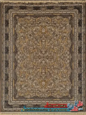 فرش طرح 700 شانه طرح افشان لوتوس رنگ فیلی نقره ای کاشان اصلی