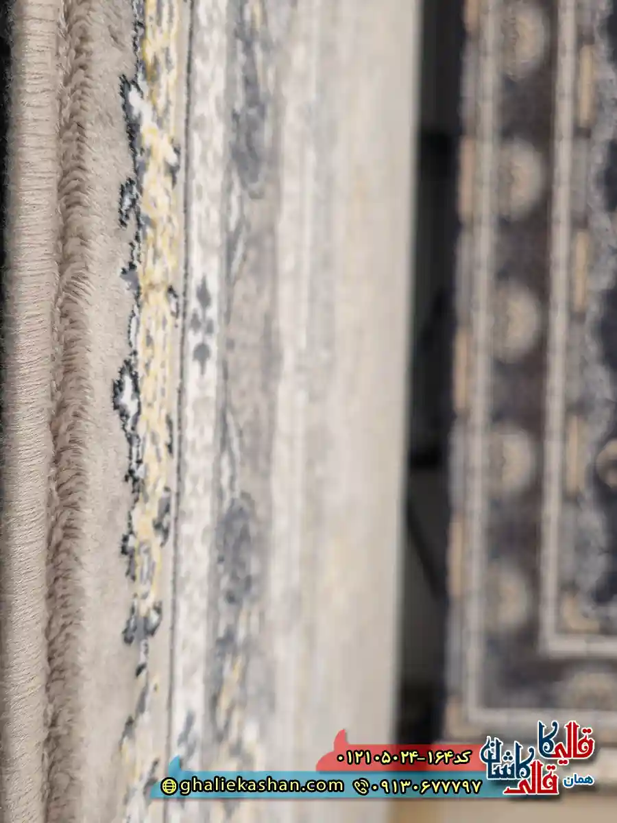 فرش طرح 700 شانه طرح افشان لوتوس رنگ فیلی نقره ای کاشان نزدیک