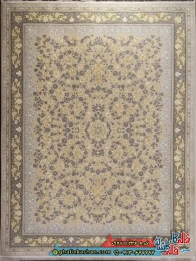 فرش طلاکوب 1200 شانه طرح افشان ترمه رنگ بژ گل برجسته کاشان اصلی
