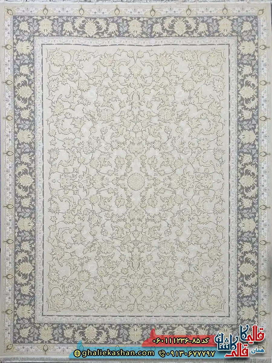 فرش طلاکوب 1200 شانه طرح افشان توتیا رنگ کرم صدفی گل برجسته کاشان اصلی فرش طلاکوب 1200 شانه طرح افشان توتیا رنگ کرم صدفی گل برجسته کاشان اصلی