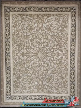 فرش طلاکوب 1200 شانه طرح افشان گلریز رنگ طوسی سیلور گل برجسته کاشان اصلی