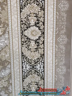 فرش طلاکوب 1200 شانه طرح افشان گلریز رنگ طوسی سیلور گل برجسته کاشان نزدیک