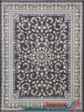 فرش طلاکوب 1200 شانه طرح افشان گندم رنگ طوسی دودی گل برجسته کاشان اصلی