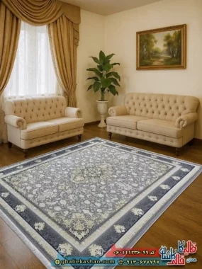 فرش طلاکوب 1200 رایان طوسی نقره ای گل برجسته