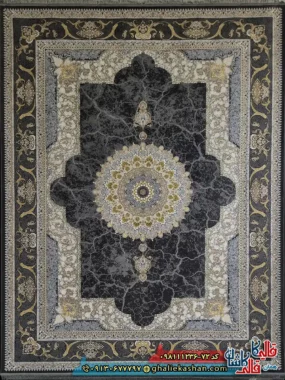 فرش طلاکوب 1200 شانه طرح نسیم رنگ طوسی دودی گل برجسته کاشان اصلی
