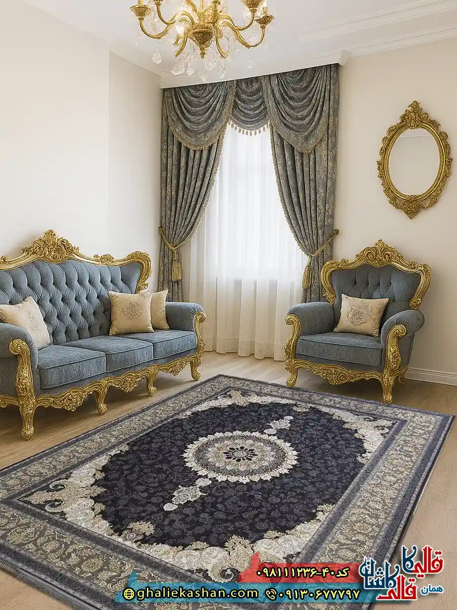 فرش طلاکوب 1200 شانه طرح شاهکار اصفهان رنگ طوسی دودی گل برجسته کاشان دکوراسیون فرش طلاکوب 1200 شانه طرح شاهکار اصفهان رنگ طوسی دودی گل برجسته کاشان دکوراسیون