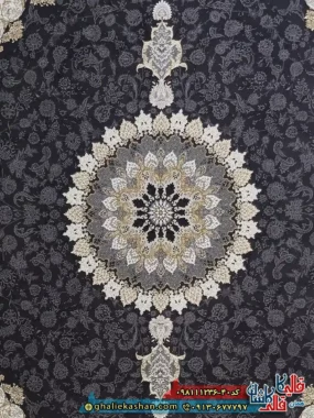 فرش طلاکوب 1200 شانه طرح شاهکار اصفهان رنگ طوسی دودی گل برجسته کاشان زمینه