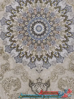 فرش طلاکوب 1200 شانه طرح شکوه رنگ کرم گل برجسته کاشان زمینه