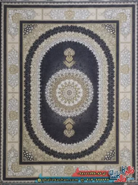 فرش طلاکوب 1200 شانه طرح صدرا رنگ طوسی دودی گل برجسته کاشان اصلی