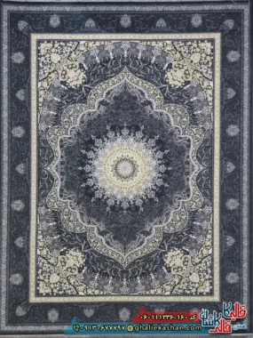 فرش طلاکوب 1200 شانه طرح طنین رنگ طوسی دودی گل برجسته کاشان اصلی