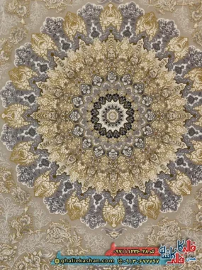 فرش طلاکوب 1200 شانه طرح معراج رنگ بژ گل برجسته کاشان زمینه