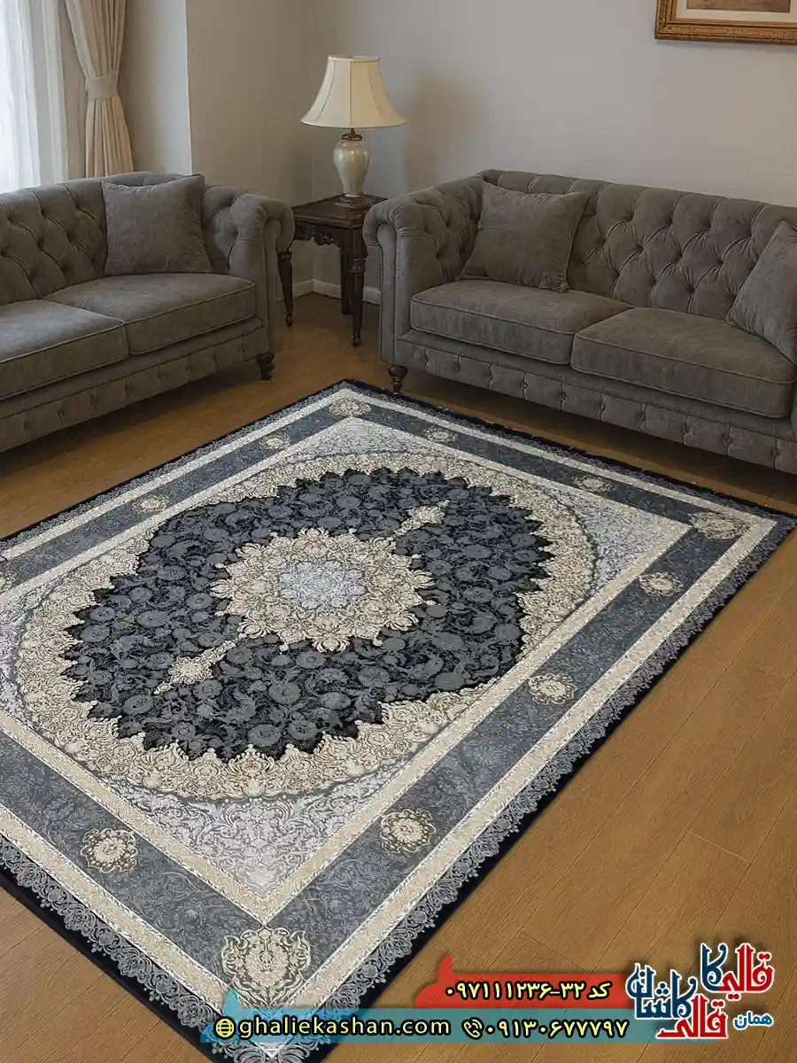 فرش طلاکوب 1200 شانه طرح مهسان رنگ سرمه ای گل برجسته کاشان دکوراسیون فرش طلاکوب 1200 شانه طرح مهسان رنگ سرمه ای گل برجسته کاشان دکوراسیون