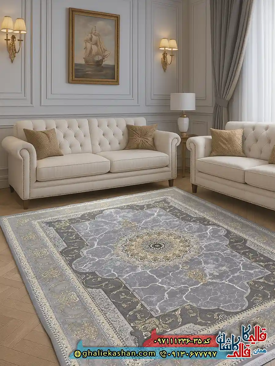 فرش طلاکوب 1200 شانه طرح نسیم رنگ طوسی نقره ای گل برجسته کاشان دکوراسیون فرش طلاکوب 1200 شانه طرح نسیم رنگ طوسی نقره ای گل برجسته کاشان دکوراسیون
