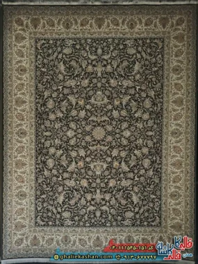 فرش طلاکوب 1500 شانه طرح افشان درباری رنگ طوسی دودی کاشان اصلی