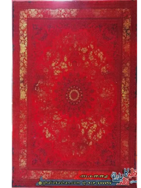 فرش طلاکوب وینتیج 700 شانه طرح رادان رنگ قرمز روناسی کاشان اصلی