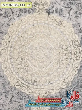 فرش طلاکوب وینتیج 700 شانه طرح ورسای زمینه طوسی نقره ای کاشان زمینه