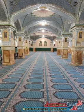 فرش مسجد و سجاده فرش 700 شانه کاشان طرح رضوان کتیبه ریزماهی رنگ آبی
