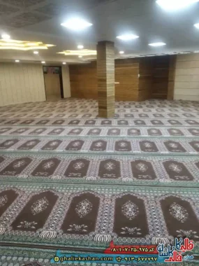 فرش مسجد 700 شانه کاشان طرح رضوان گلجام رنگ قهوه ای گردویی