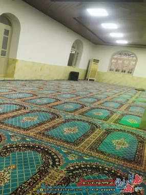 فرش مسجد 700 شانه طرح فردوس رنگ آبی کاشان 2