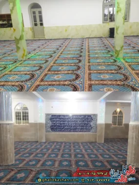 فرش مسجد 700 شانه طرح فردوس رنگ آبی کاشان 3