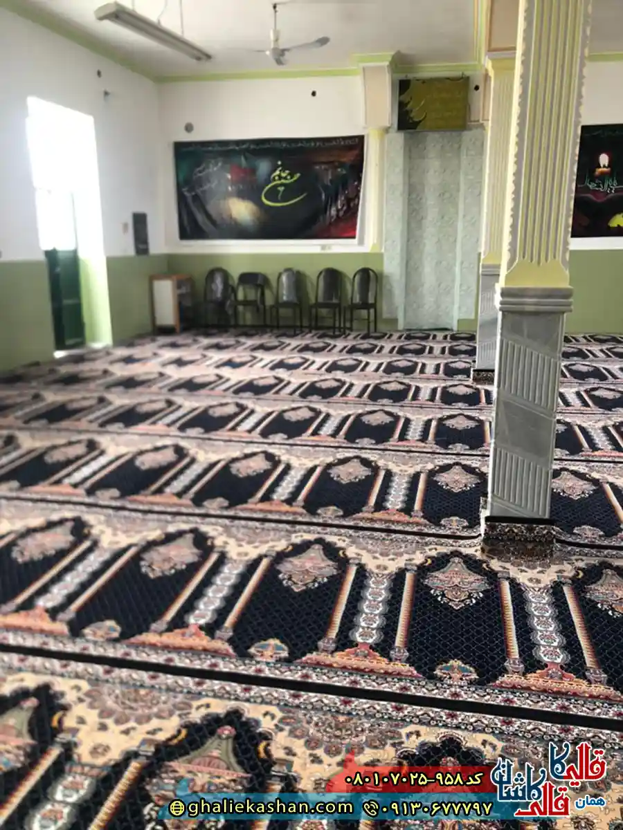 فرش مسجد 700 شانه طرح لوستری رنگ سرمه ای کاشان فرش مسجد 700 شانه طرح لوستری رنگ سرمه ای کاشان