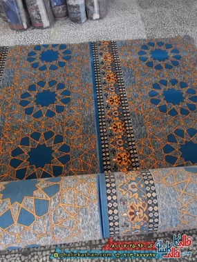 سجاده فرش نماز و مسجد 700 شانه کاشان طرح تشربفات شمسه رنگ آبی
