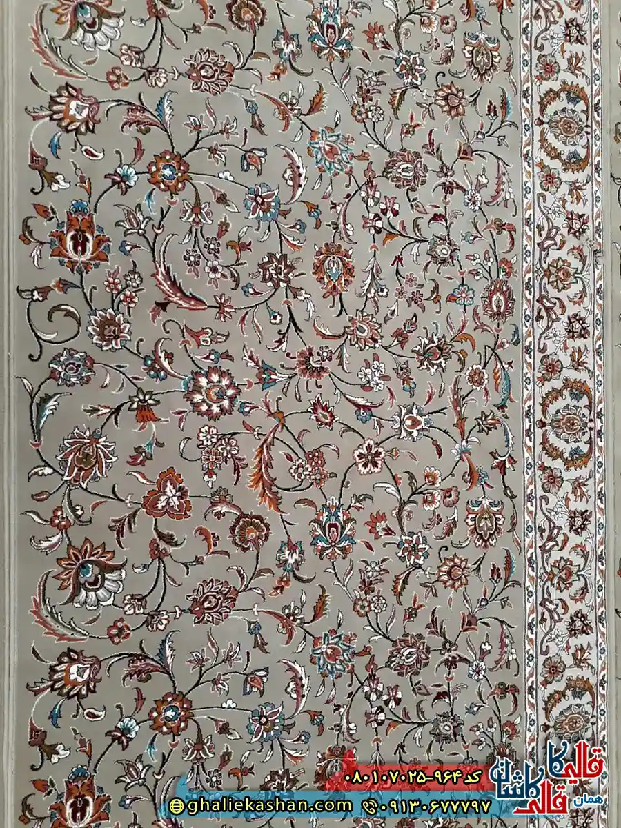 فرش نماز 700 شانه طرح تشریفات افشان رنگ فیلی کاشان سجاده فرش رولی