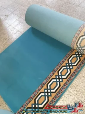 فرش مسجد 700 شانه کاشان طرح تشریفات زنجیره رنگ آبی