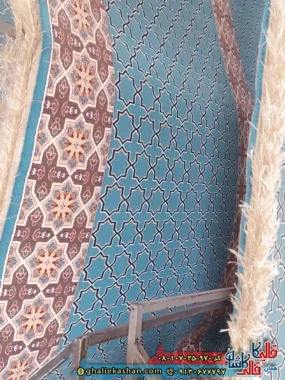 فرش نماز 700 شانه طرح تشریفات مدنی گره دار رنگ آبی کاشان سجاده فرش رولی