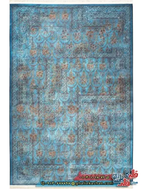 فرش وینتیج 1000 شانه طرح طاق امیری چهل بند زمینه آبی فیروزه ای کاشان اصلی