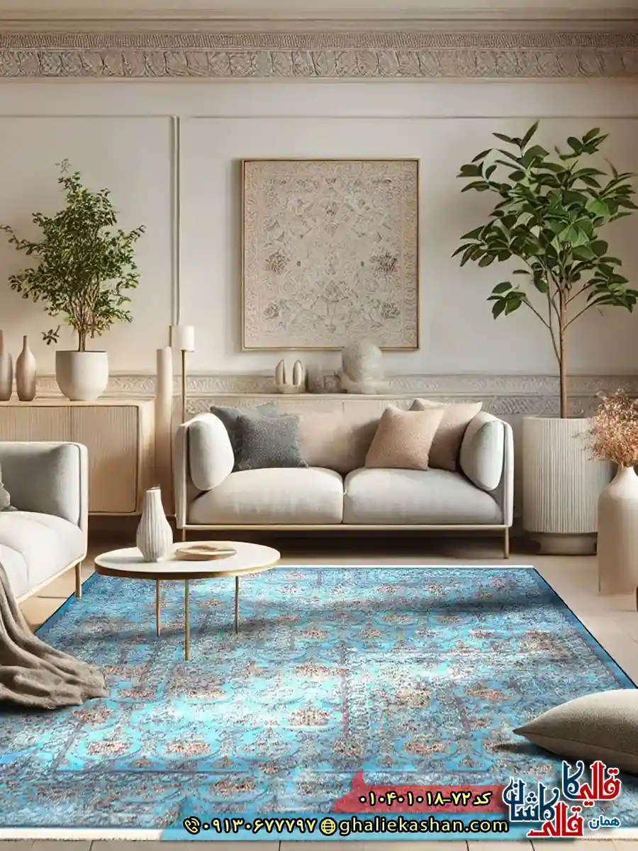 فرش وینتیج 1000 شانه طرح طاق امیری چهل بند زمینه آبی فیروزه ای کاشان دکوراسیون فرش وینتیج 1000 شانه طرح طاق امیری چهل بند زمینه آبی فیروزه ای کاشان دکوراسیون