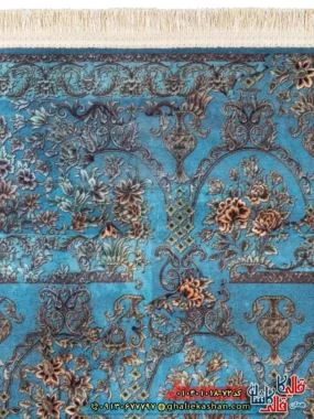 فرش وینتیج 1000 شانه طرح طاق امیری چهل بند زمینه آبی فیروزه ای کاشان نزدیک