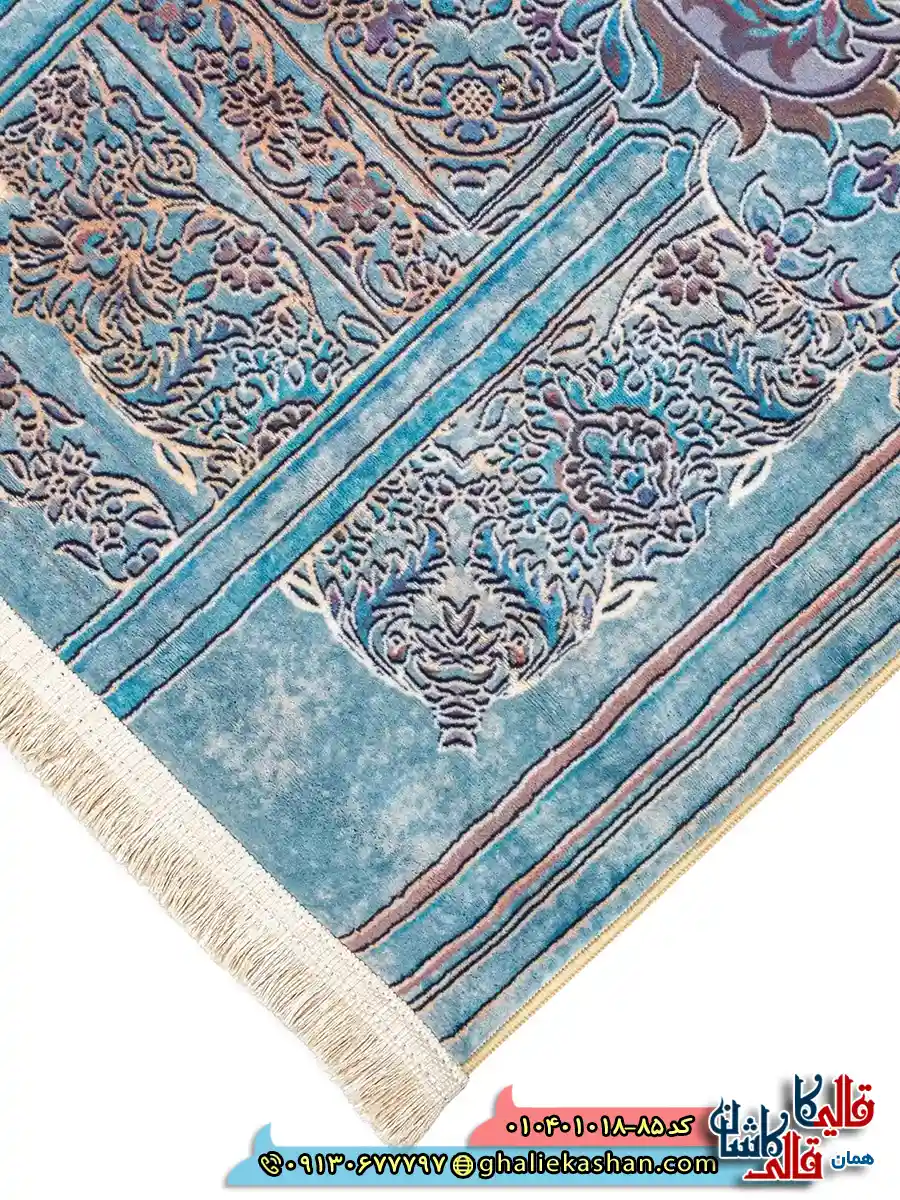 فرش وینتیج 1000 شانه طرح نو نقش دریسا زمینه سبز خزه ای کاشان نزدیک2