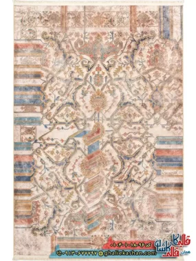 فرش وینتیج 1000 شانه طرح نو نقش هما زمینه کرم کاشان اصلی