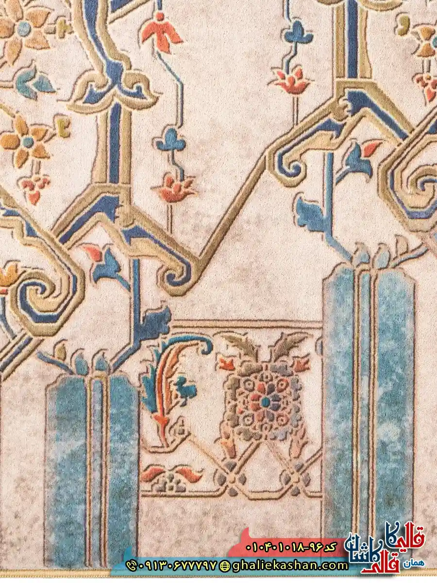 فرش وینتیج 1000 شانه طرح نو نقش هما زمینه کرم کاشان نزدیک
