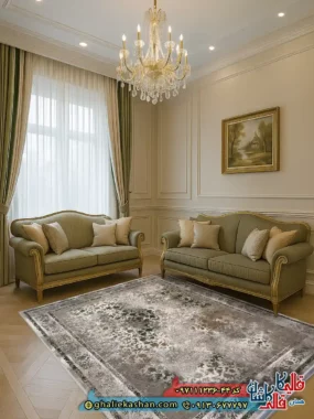 فرش وینتیج 1200 شانه طرح افشان باراد رنگ فیلی سبز گل برجسته کاشان