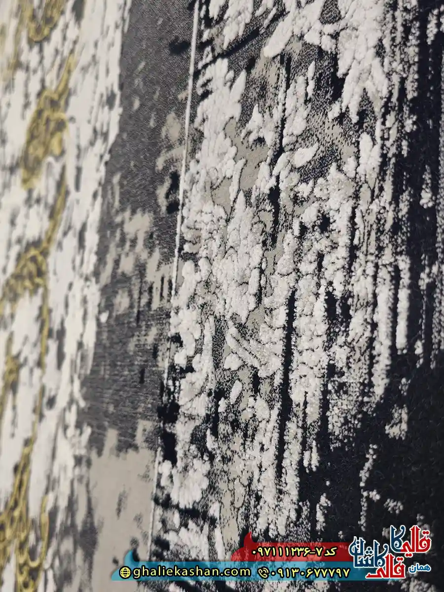 فرش وینتیج 1200 شانه طرح افشان ترانه رنگ سرمه ای گل برجسته کاشان نزدیک