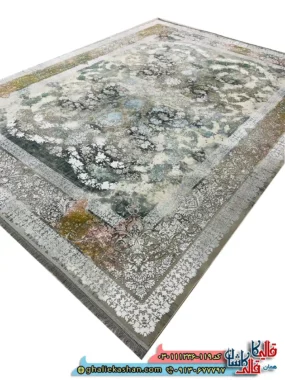 فرش وینتیج 1200 شانه طرح افشان رها رنگ فیلی ترمه ای گل برجسته کاشان اصلی